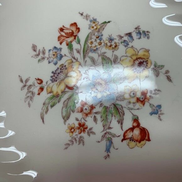 Clifton by Royal Oval Platter Tray Plate Ivory Floral Swirl Rim 11 5/8" - Picture 9 of 9